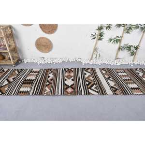 Turkish Rug, 2.5x10.5 ft Runner Rug, <b>Brown</b> Black Kilim <b>Wool</b> Rug - Product Image 2