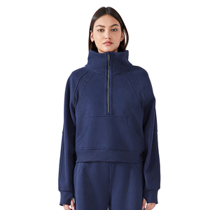 Sudadera con Capucha para Mujer, Cuello Redondo, Media Cremallera, Forro Polar Cálido, Estilo Urbano, Lavado Ácido Frontal Personalizado, 350GSM, Otoño, Suministro de Fábrica OEM ODM - Product Image 2