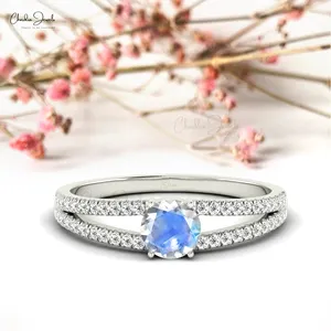 Anello con pietra di luna arcobaleno anelli regalo con diamanti in oro massiccio 14k per le donne anelli di gioielleria raffinata con pietre preziose rotonde da 5mm fornitore all'ingrosso