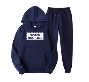 Ensemble de survêtement moderne pour hommes en polaire de haute qualité vêtements de sport de gymnastique de couleur unie avec logo imprimé pantalons de survêtement d'hiver - Product Image 2