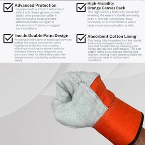 Gants de travail en cuir de vachette pleine fleur pour hommes, blancs, pour la conduite, la construction industrielle, 10 pouces, en cuir de vachette, pour jardinage, sécurité - Product Image 3