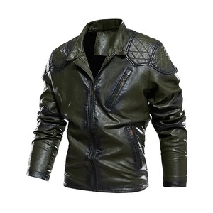 Veste vintage en cuir PU pour hommes, manteau pour l'hiver, nouveau design décontracté de la marque High Street, avec tissu en toile de poche motard chaleureux - Product Image 2