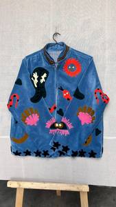 Handmade Suzani Velvet Boho Embroidered Floral Pattern <b>Stand</b> Collar Cotton Filled Winter Jacket - Product Image 3