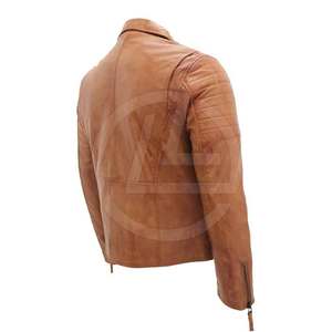 Chaqueta de motocicleta de moda para hombres en chaqueta de cuero ligero de cuero real para hombres con ajuste casual - Product Image 6