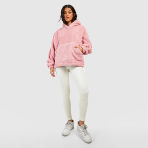 Sweat à capuche en coton unisexe surdimensionné de 500 g/m² pull en polaire Teddy de haute qualité sans ficelle à bouton-pression personnalisé hiver à capuche - Product Image 1