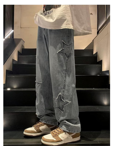 Los hombres Y2K Star Jeans con cintura alta, que encarna el estilo Hip Hop Streetwear Estos pantalones vaqueros holgados sueltos cuentan con un bordado exquisito - Product Image 1