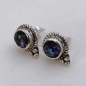 Handmade Aurora Mystic Topaz <b>Sterling</b> <b>Silver</b> <b>Stud</b> <b>Earrings</b>, November Birthstone - Product Image 4