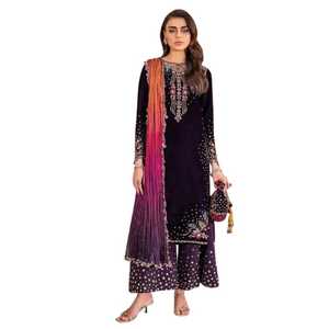 Look riche Designer Collection saisonnière 100% Polyester couleur grise Occasion spéciale fantaisie femmes indiennes portent des appliques fête - Product Image 1