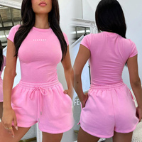 Ensemble deux pièces d'été pour femme, t-shirt court en coton ajusté et short, style Baby Tee, avec logo personnalisé, séchage rapide, dentelle, pour le sport