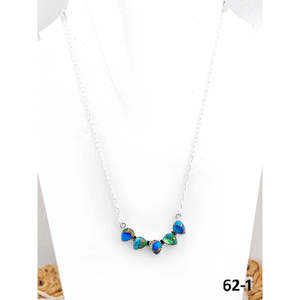 Southwest Handmade Peacock Dahlia & <b>Opal</b> Opaque Heart-Shaped <b>Necklace</b> for Gift Made with Sterling Silver - Product Image 1