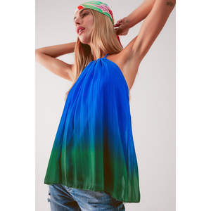 เสื้อท่อนบนสีน้ำเงินไล่เฉดแบบคอสูงจับจีบ ผ้าชีฟองโปร่งแสง ลายดอกไม้หรูหราและลายเรียบ สำหรับงานเลี้ยงอย่างเป็นทางการ ขนาด ODM ไซส์ XS ถึง 6XL - Product Image 5