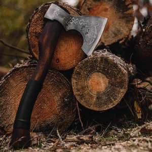 ขวาน Viking ทำด้วยมือโออีเอ็มเหล็กกล้าคาร์บอนขวานสแตนเลสด้ามไม้เครื่องมือตัดตั้งแคมป์กลางแจ้งพร้อมปลอก - Product Image 4