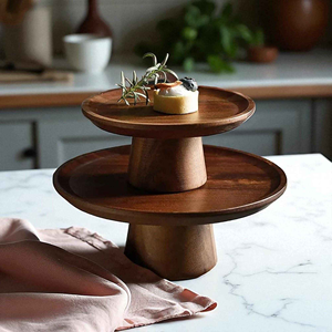 Soporte de Pastel de Madera 100% Premium de 2 Niveles, Exhibidor de Postres Natural, Pedestal Multiusos para Cupcakes, Pasteles, Bodas y Fiestas - Product Image 2