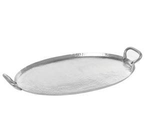 Plateau de service ovale en acier inoxydable martelé au design moderne avec poignées, idéal pour buffet, traiteur, service alimentaire, mariage - Product Image 1