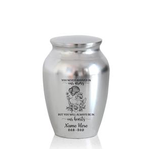 Mini urna de recuerdo decorativa de acero inoxidable para bebé personalizada, urna conmemorativa grabada para la pérdida de un niño, tamaño personalizado plateado - Product Image 1