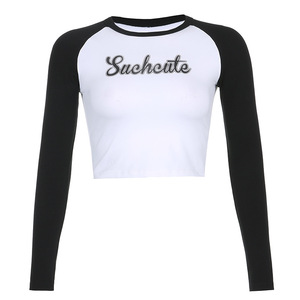 Haut court basique d'été 2025 OEM, style Harajuku, à manches longues, streetwear décontracté pour femme, mignon, kawaii, respirant, en jersey - Product Image 5