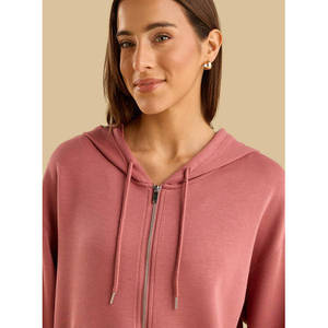 Sweat à capuche zippé en modal pour femme, coupe classique, design uni, manches longues, longueur aux hanches - Product Image 6