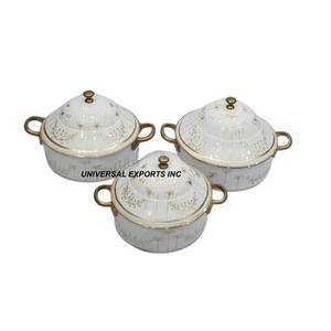 Ensemble de trois casseroles en acier inoxydable pour fondue et maintien au chaud, forme ronde, design classique, écologique, passe au lave-vaisselle - Product Image 1
