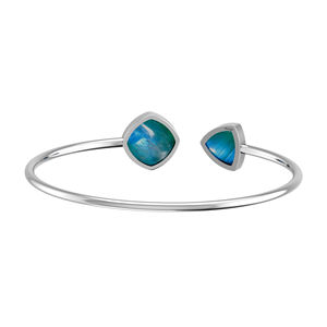 Premium 925 Sterling Silver High Finish Ensemble de lunette réglable à la mode Vert Moonstone Semi-Trillion Coussin Cab Twister Bracelet - Product Image 1