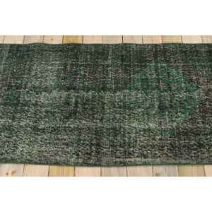 Tapis vintage 2,7x12,2 pieds, tapis turc, tapis persan vert et noir - Product Image 2