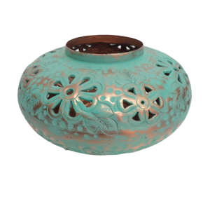 Soporte votivo redondo de diseñador decorativo de aluminio diseño americano cobre con recipientes antivela verde hechos a mano - Product Image 1