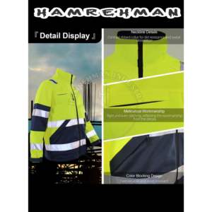 เสื้อแจ็คเก็ตกันน้ำสะท้อนแสงสำหรับผู้ชาย, มีกระเป๋าสะท้อนแสงปรับได้ปรับแต่งโลโก้ได้ - Product Image 3