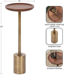 Table de boisson ronde en bois et en métal de vente chaude pour une utilisation comme support de piédestal de plante ou tables de boisson d'or d'accent de salon - Product Image 2