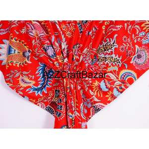 Robe pour femme en coton 100% imprimé numérique indien, longueur totale, col en V, fermeture à ceinture, manches longues, imprimé floral, style vacances, été - Product Image 3