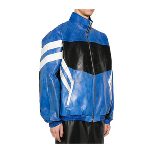 Veste d'hiver en cuir bleu pour homme sur mesure avec col montant, style rock, marque privée, veste tannée avec logo personnalisé - Product Image 3