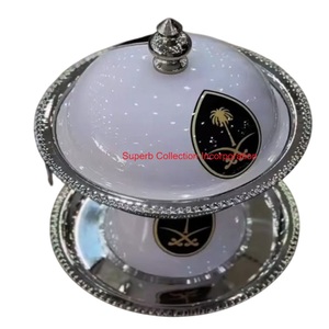 Calentador de alimentos de plato de frotamiento de acero inoxidable de excelente colección con cuenco decorativo con patrón de resplandor solar rojo y amarillo - Product Image 2