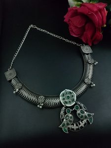 Collar llamativo de plata oxidada antigua con pendientes para bodas y fiestas Conjuntos de joyería de moda - Product Image 4