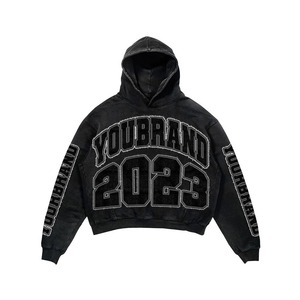 ชุดวอร์มผ้าฝ้าย 100% ย้อมสีแบบแอซิดวอช สำหรับผู้หญิง ดีไซน์ขาดๆ แต่งลายปัก พร้อมฮู้ดดี้ทรงบานและกางเกงขายาว มีโลโก้ - Product Image 3