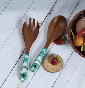 <b>Gold</b> Plated Salad Server <b>Spoon</b> & Fork Set Wedding Table Decor <b>Spoon</b> Salad Server Long Rope Twisted Design Handle - Product Image 3