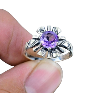Bague artisanale en argent sterling 925 avec pierre précieuse améthyste, style bohème, pour femme, cadeau de mariage et de fête - Product Image 1