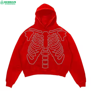 Sweat à capuche unisexe 100 % coton personnalisable, coupe classique, en molleton/éponge française respirant, avec strass, style streetwear - Product Image 3