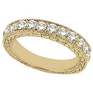 Alliance de mariage en or jaune 14 carats, style antique, sertie de diamants pavés de 1,00 carat, design vintage unique - Product Image 3