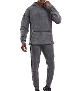 Survêtements évasés délavés à l'acide de qualité supérieure pour hommes, style vintage, ensembles de survêtements hip-hop élégants avec imprimés en relief pour la saison hivernale XL - Product Image 1