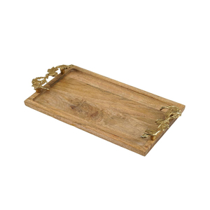 Bandeja de Servicio Decorativa de Madera de Mango de Diseño Vintage con Asas de Pan de Oro, Bandeja Rectangular para Decoración de Eventos de Boda - Product Image 1