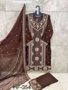 ชุดเดรสผ้า Georgette แบบเย็บปักลายสำหรับผู้หญิงแฟชั่นผู้ผลิตจาก Surat ราคาขายส่ง - Product Image 5