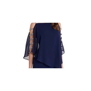 Abito da sera da donna MSK sopra il ginocchio, a tubino, con maniche a 3/4, scollo quadrato, in chiffon blu, vita naturale, taglia XL - Product Image 2