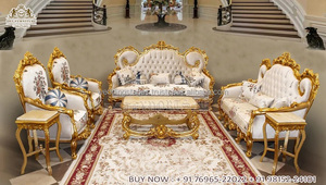 Ensemble de canapé 5 places en bois de teck de luxe, artisanat indien, Design Royal, meubles de salon traditionnels - Product Image 3