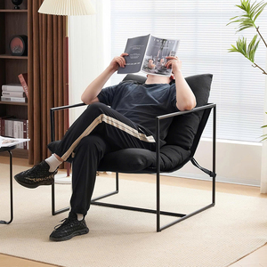Sillón Minimalista de Tela con Asiento Tapizado y Estructura de Metal Negro para Sala de Estar, Vestíbulo de Hotel y Salas de Espera - Product Image 4