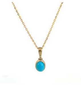 Turquoise naturelle 12mm Prong Set Pendentif Collier À La Main Vintage Bijoux En Or 46 Pouces Chaîne À Maillons pour Mariage Bouddhisme - Product Image 4