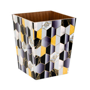 Standing Black Wooden Hexagon Abstract Print Enameled <b>Waste</b> <b>Bin</b> - Product Image 1