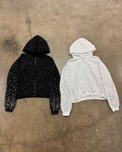 Personalización de los hombres 100% algodón francés Terry impermeable invierno pulóver sudaderas con cremallera completa de diamantes de imitación OEM - Product Image 4