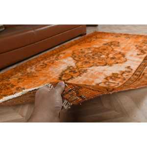 Alfombra Vintage, Alfombra Turca de 4,7x8,4 pies, Alfombra de Lana con Parches Naranjas - Product Image 4