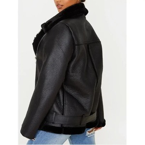 Abrigo de invierno para mujer con chaqueta de cuero estilo explosión Nuevas señoras Short Denim Lapel Outwear Fashion Trend Tops - Product Image 3