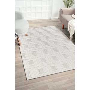 Alfombra Bravvo BR008 de Poliéster Beige, Diseño Abstracto Rectangular, Antipolvo, Tejida a Máquina, para Dormitorio/Sala de Estar, 1 Pieza - Product Image 1