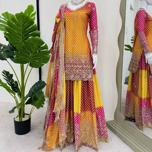 Nuevo diseñador étnico 3 piezas Gharara Kurti conjunto bordado Georgette Sharara para mujer estilo de fiesta listo para especial - Product Image 1