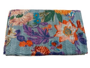 Edredón Kantha de algodón 100% tamaño King, colcha blanca con estampado de bloques indios hecha a mano para uso en Hotel, tipo sábana plana - Product Image 6